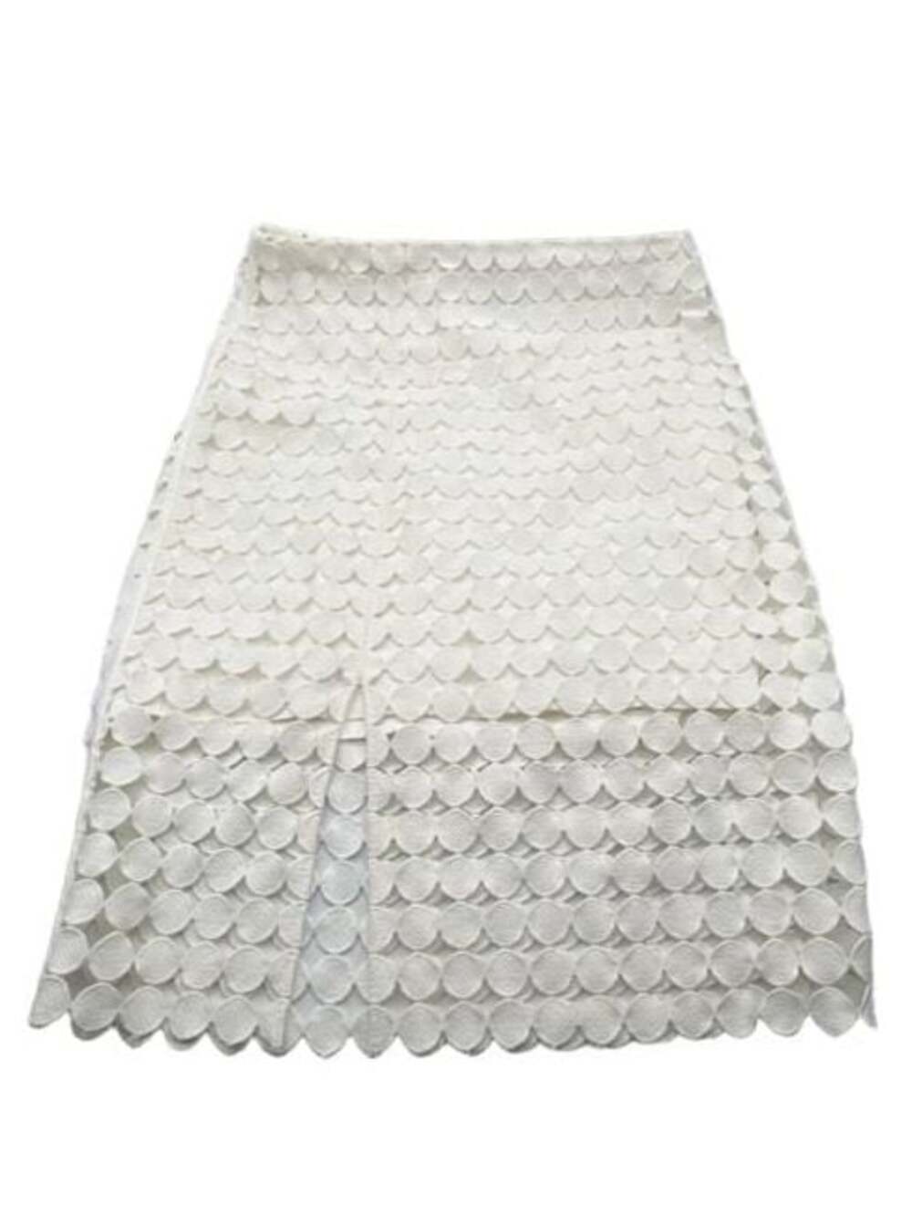 White House Black Market Ivory Laser Cut Circle Pattern Midi Skirt Size 4